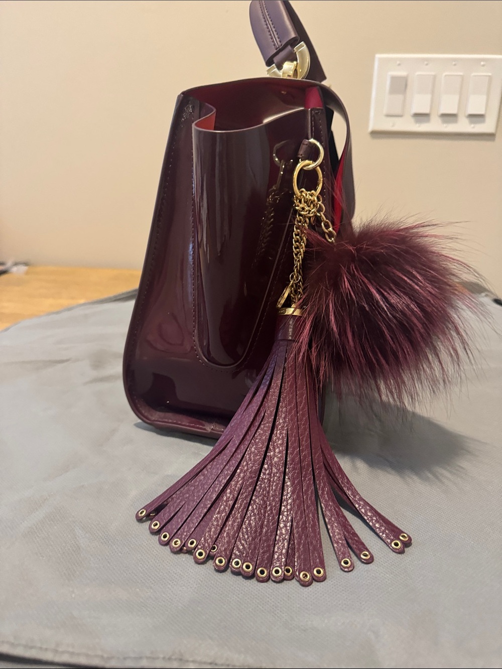 Zac Posen Burgundy Top-Handle Satchel with Gold Hardware - Picture 5 of 7